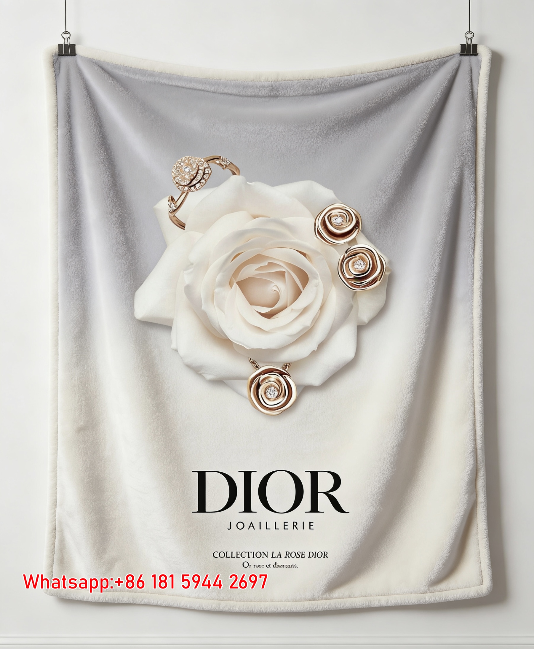 Dior Rose Gold Jewelry White Rose Flannel Sofa Throw Blanket D342